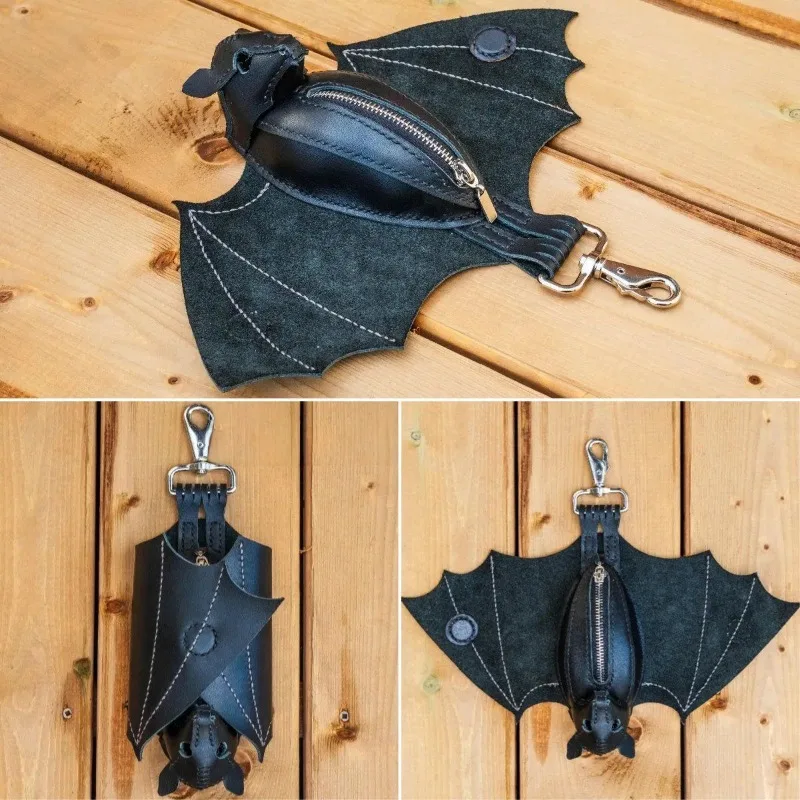 PU Leather Bat Coin Purse, Gothic Foldable Wings Change Purse Bag Keychain for Shopping Travel School Outdoor Events