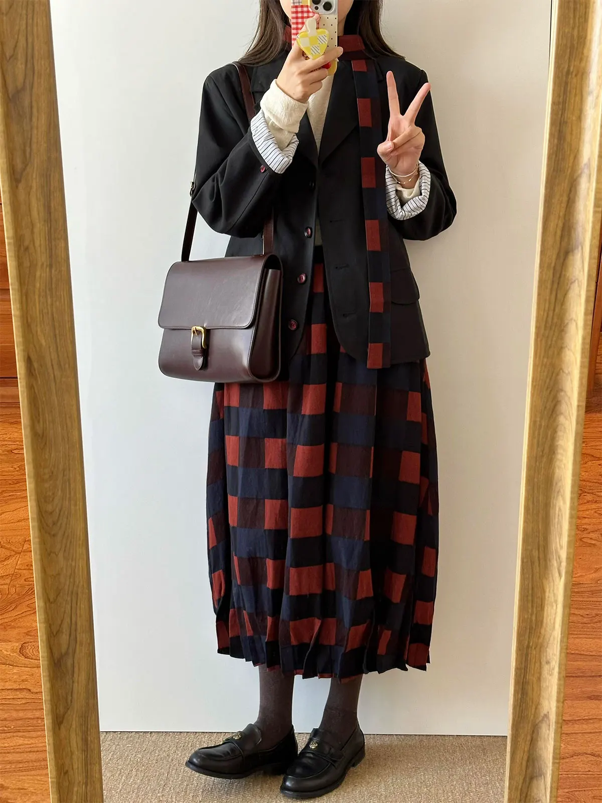 

DesiGar Color Blo Plaid Puffy Bloomer Skirt Silhouette Design Sensation Skirt High Waist Casual Ci Commute Wear