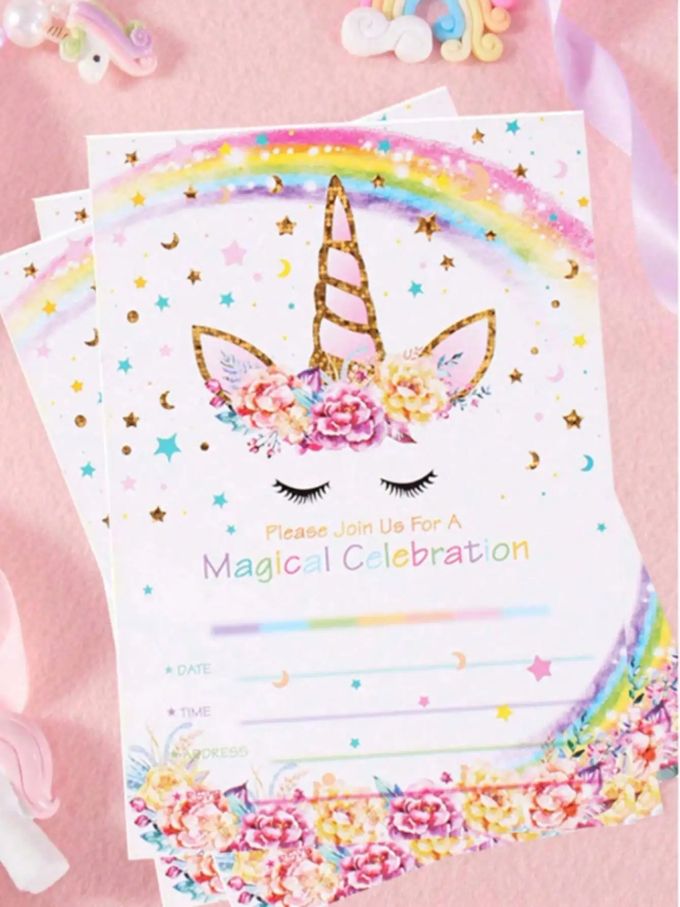 12pcs Magical Cute Unicorn Party Invitation Card (with Envelope) Home Party Supplies with Filled Blank Invitation Card Kit