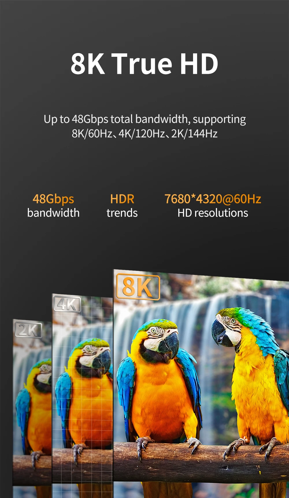 8K HDMI 2.1 Kabel 4K@120Hz 8K@60Hz 48Gbps EARC ARC HDCP Ultra High Speed HDR für RTX Videokabel PC Laptop Projektor HD TV PS5 – Detail 3