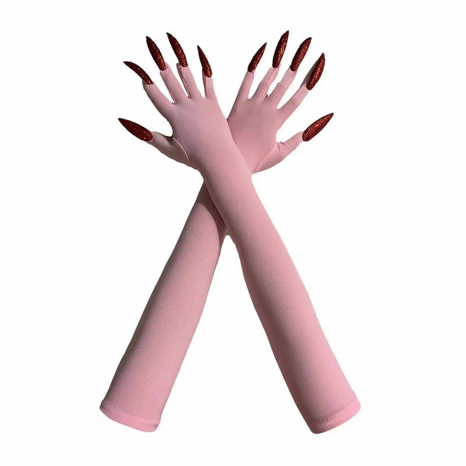 Stretch Costume Claw Gloves with Glitter Nails for Halloween Cosplay Party Long Forearm Performance Themed Accessories