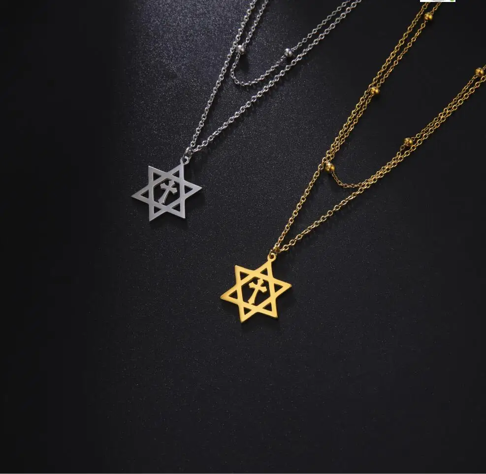 1PC Stainless Steel Men's Star Of David Pendant Necklace Cross Megan David Jewish Chain Jewelry F1180