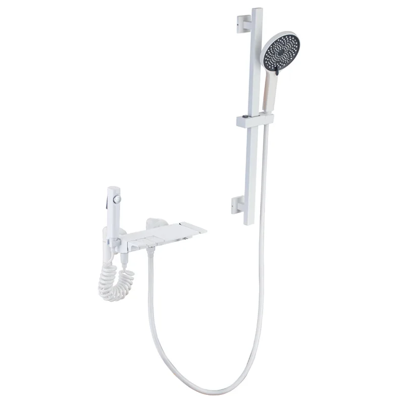 

All copper snow white shower, piano button simple shower set, household portable pressurized