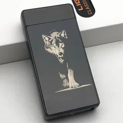 Wolf Electric Windproof Zincalloy Lighter Double Arc Flameless Plasma Rechargeable USB Lighter LED Power Display Touch Sensor