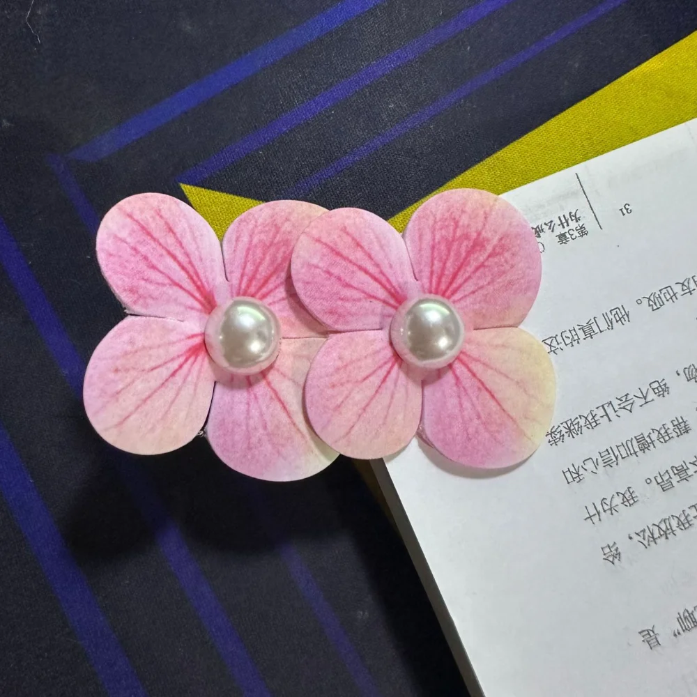 

Korean Style Simulation Orchid Flower Hair Clip Pearl Orchid Flower Duckbill Clip 3D Cloth Bohemia Headwears Girl