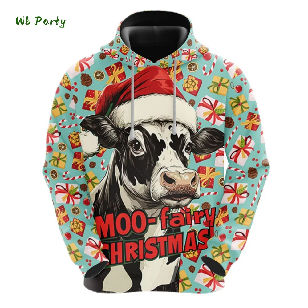 

Funny Cow Print Hoodies For Men Trend Street Harajuku Sweatshirt Xmas Tops Daily Casual Long Sleeve Pullover Fall Winter Clothes