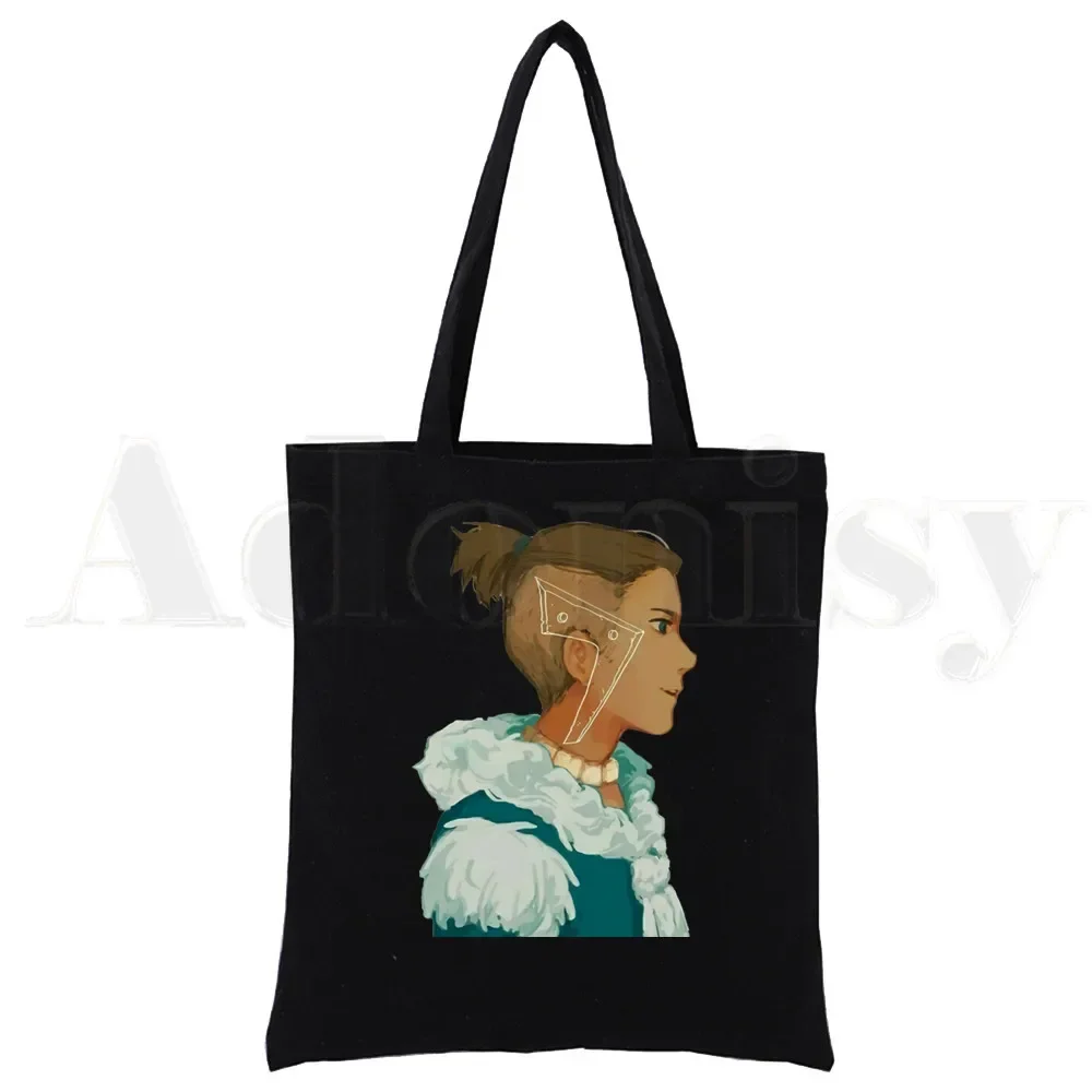 Avatar The Last Airbender Cartoon Appa Black Women Handbags Canvas Tote Shopping Bags Reusable Shopping Bag Eco Foldable