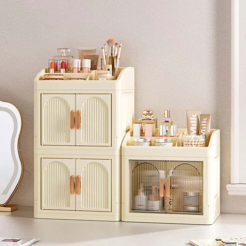 Foldable Desktop Cosmetics Storage Box Multi-layer Shelf Large-Capacity Dressing Table Organizer Cabinet for Makeup Storage