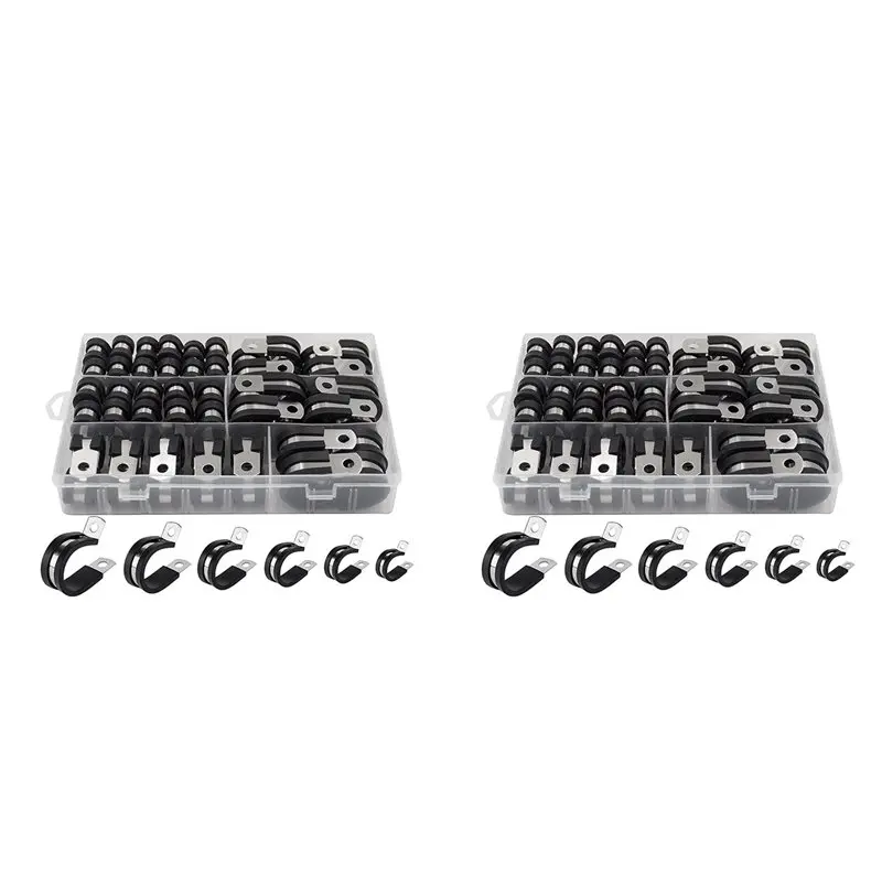 AFOURT-Cable Clamp Assortment Kit,(104 PCS) 304 Stainless Steel Cable Clamp In 6 Sizes 1/4In 5/16In 3/8In 1/2In 5/8In 3/4In