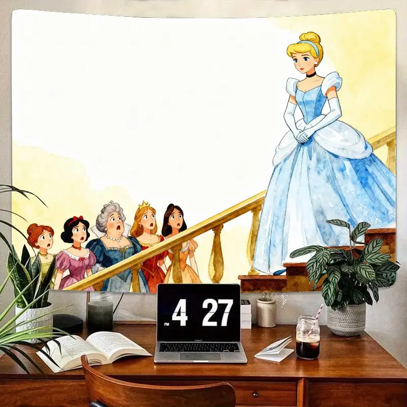 

1PC Cinderella Princess Tapestry, Enchanted Staircase Blue Gown Wall Art for Girls Bedroom, Modern Polyester Home Decor Gift