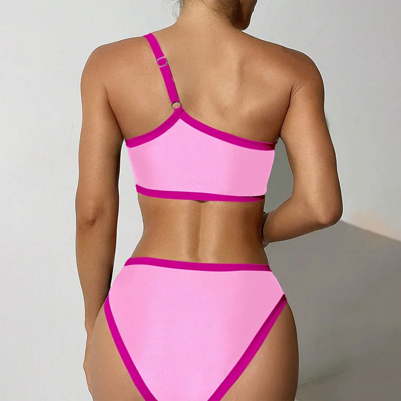 Cikini One Shoulder Sexy Color Blocked Swimsuit Two-Piece Set Bikini Summer Beach Swimwear Bathing Suit For Women