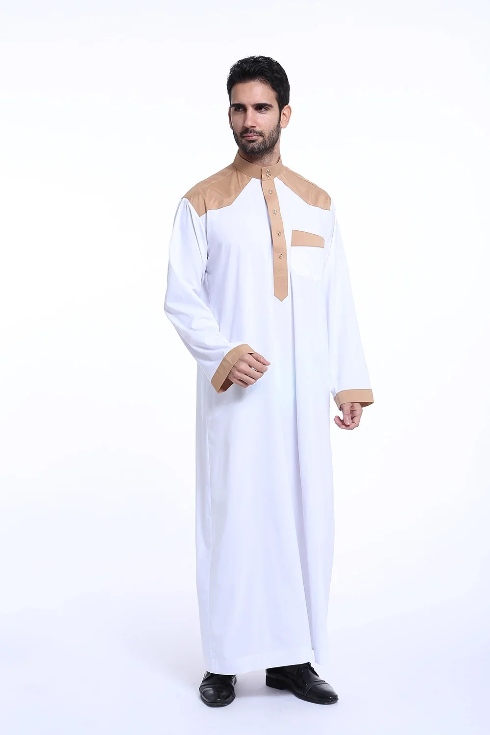 Saudi Arabisch Männer Jubba Thobe Muslim Langarm Robe Thoub Eid Ramadan Dishdasha Traditionelle Kleidung Islamische Gebet Abaya Kleid