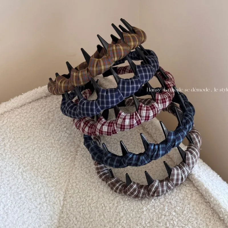 

High-end plaid headbands for women daily wear wavy face washing pressure hair cards high skull top