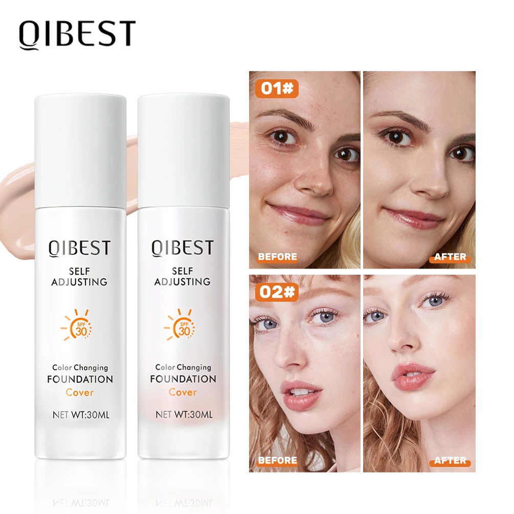 QIBEST カラーチェンジングファンデーション モイスチャライジング SPF 30+ ハイドレーティング ロングウェアリング ウォータープルーフ トラベルカバレッジ メイクアップベース コンシーラー