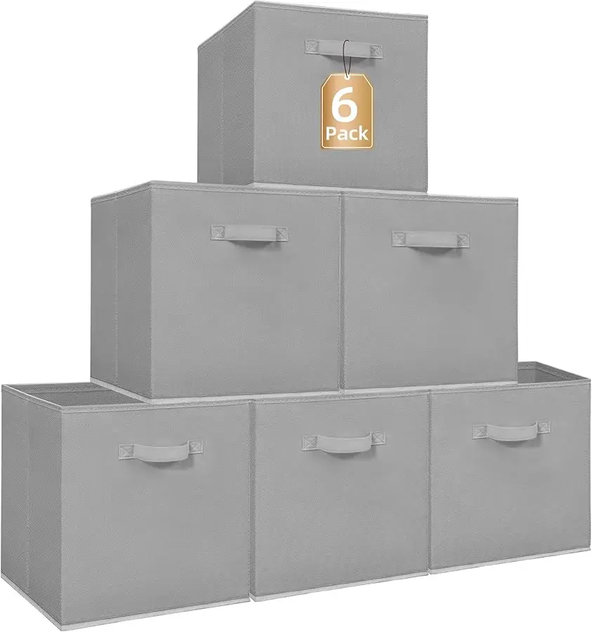 

Storage Cubes, 13 Inch Collapsible Storage Bins with Handles, 6 Pack Fabric Foldable Bins for Organization, Durable Storage Bins