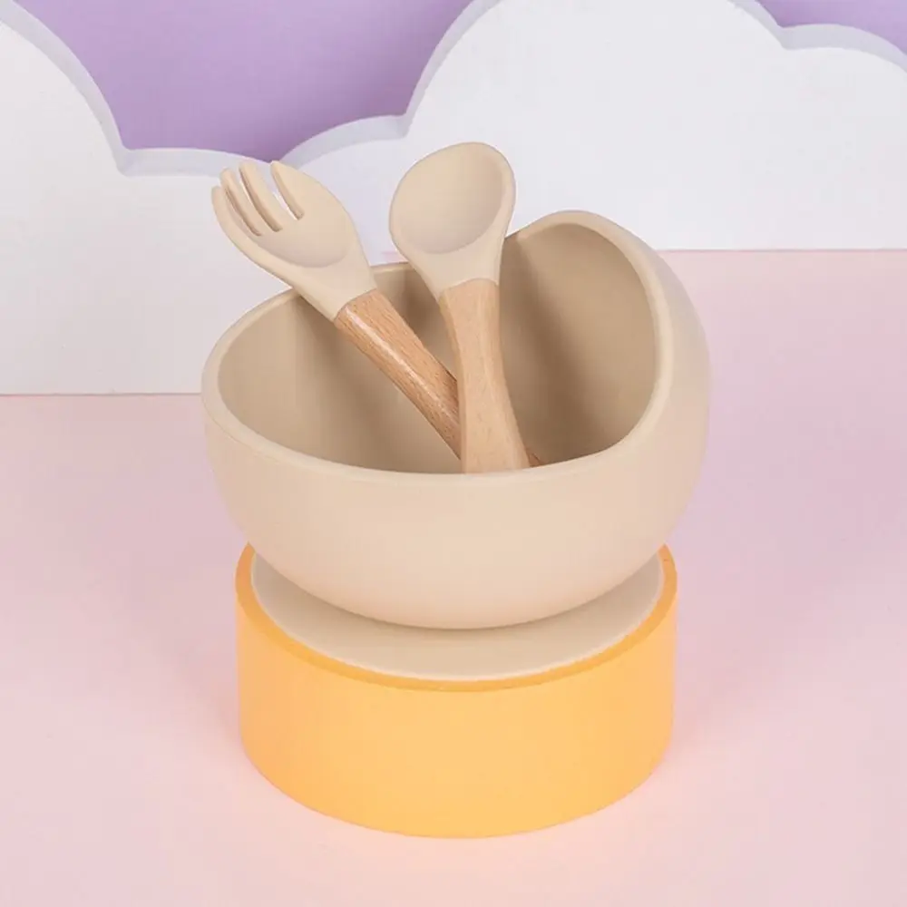 Cuenco de alimentación de bebé de silicona antideslizante, platos de alimentación flexibles impermeables para niños pequeños con cuchara y tenedor de calidad alimentaria
