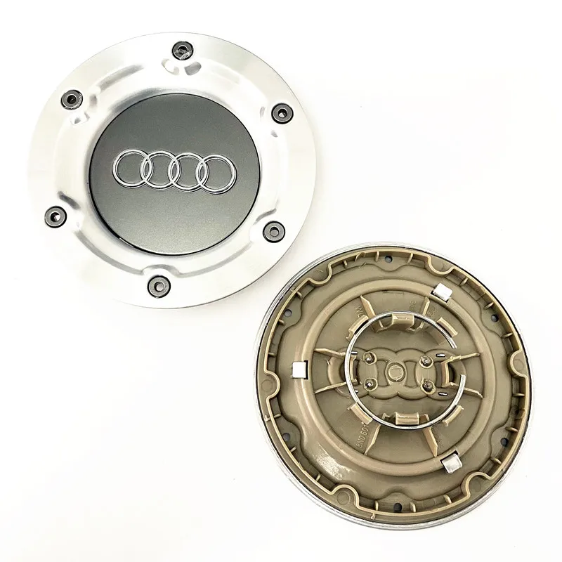 4 Pcs 8N0601165A 147mm 6 Hole Audi Car Wheel Center Caps Badge Rim Hubcap Logo Hub Cover Emblem Accessories 3D 4Ring Silver Gray