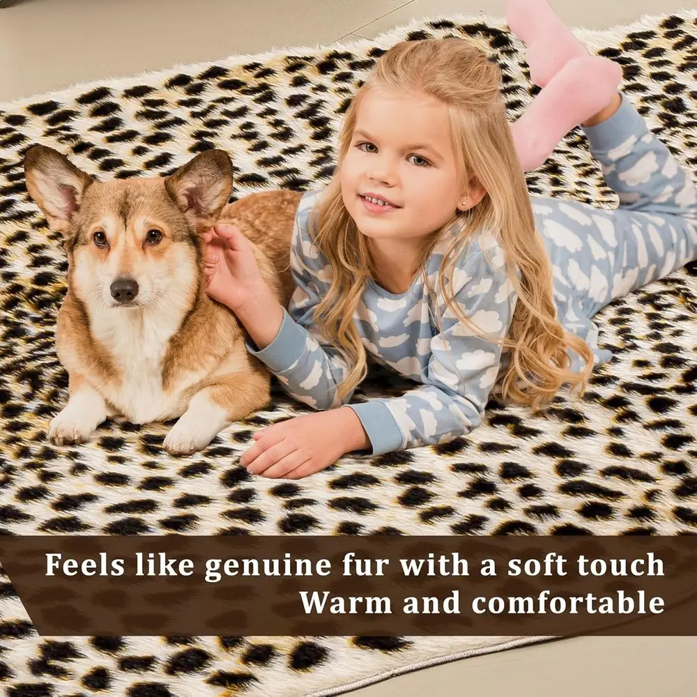 Multicolored Faux Cheetah Print Rug, 5.2x7 ft, for Living Spaces and Bedrooms