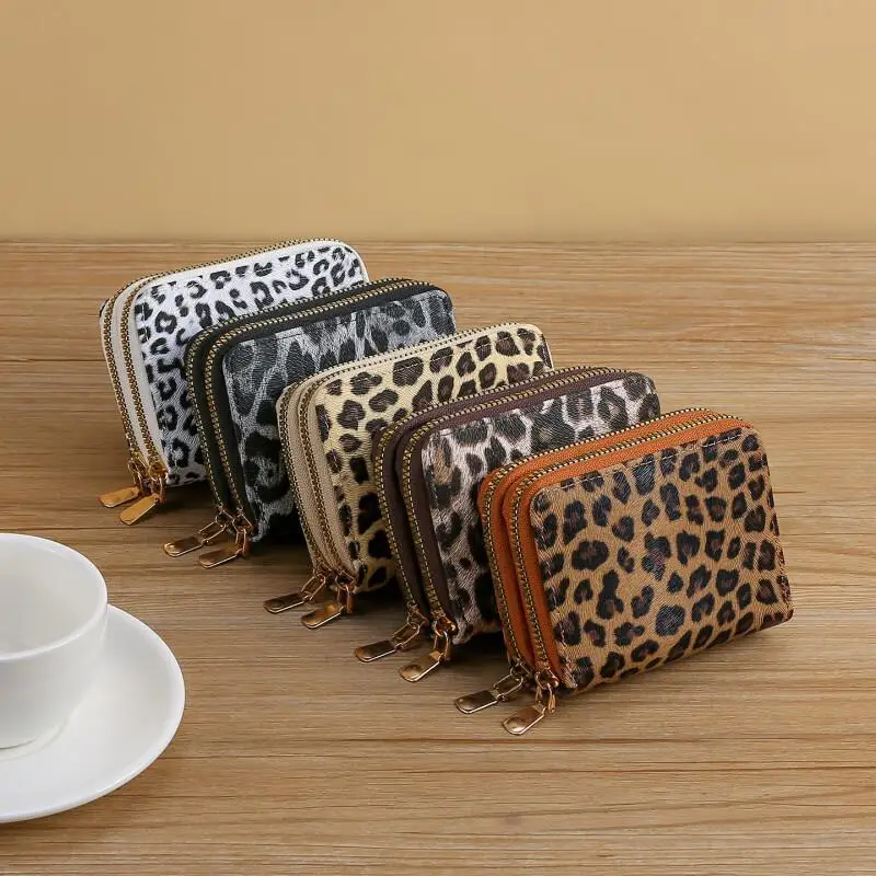 

Fashion Leopard Print Organ Card Bag for Women, Large Capacity, Multiple Card Slots, High-End Zero Wallet, Credit Card Holder