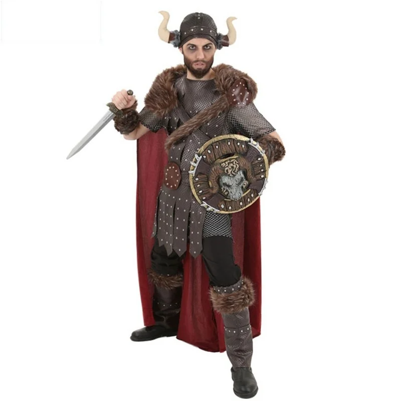 Disfraz de pirata vikingo para hombre, traje marrón y genial para fiesta de carnaval, Cosplay, halloween, decoración de líder vikingo