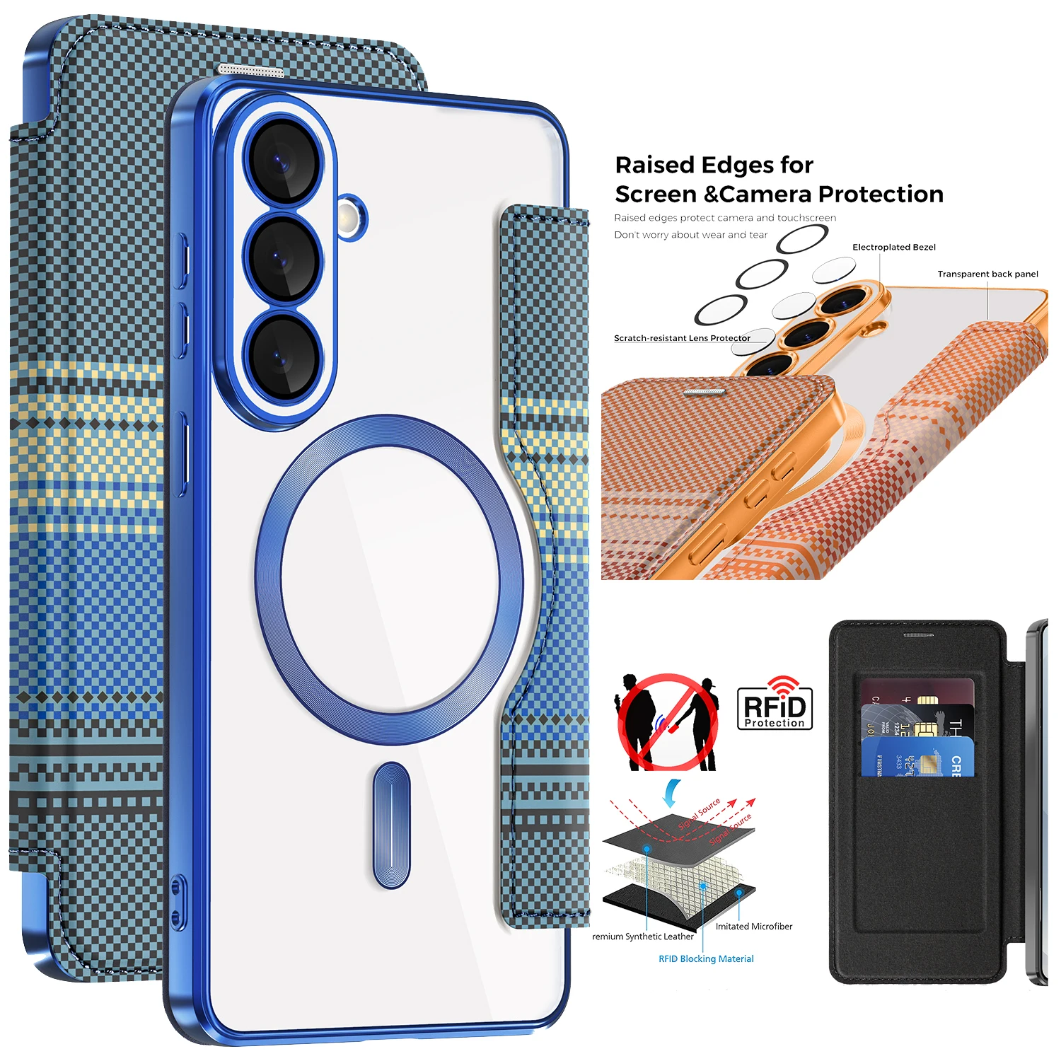 For Samsung Galaxy S23 S24 S25 Ultra/S22 Plus S25 FE Flip cover card slot Cleart back cover leather cover magnetic phone case
