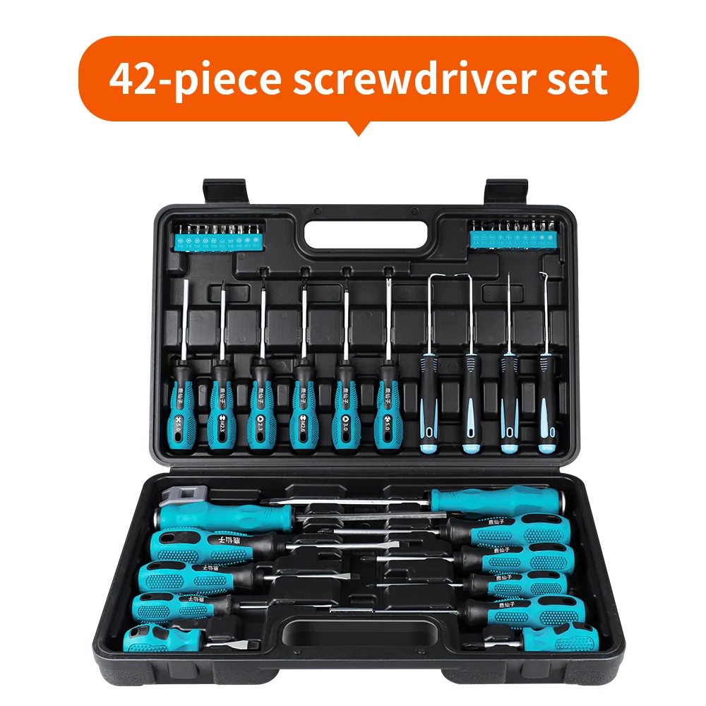 LUXIANZI 42Pcs Screwdriver Hand Tool Set with Plastic Toolbox Precision Magnetic Bits Phillips Soltted Piercing screwdrivers Kit