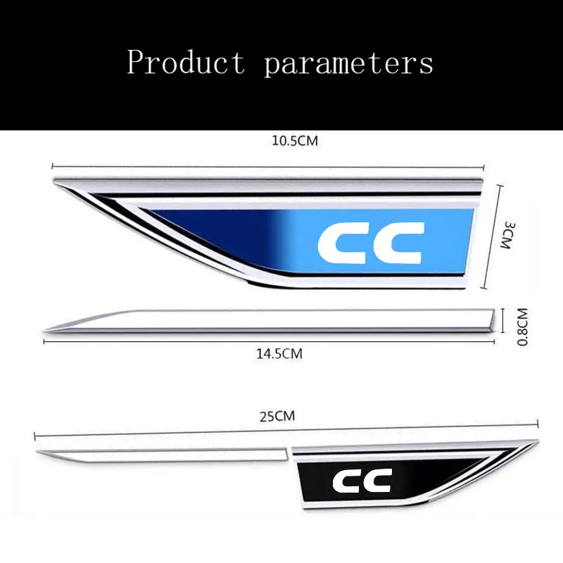 2PCS Car Side Fender Knife Stickers Emblem Badge Decals Trim Styling with logo For VW Volkswagen CC Car Accessories