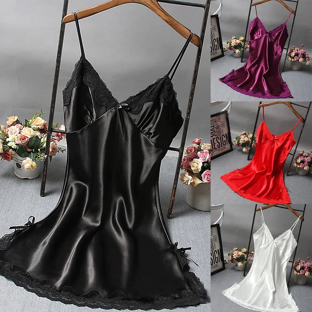 

Women's Sexy Pajamas Silk Suspender Nightdress Ladies Spring And Summer Ice Silk Thin Halter Home Service Satin Night Dresses