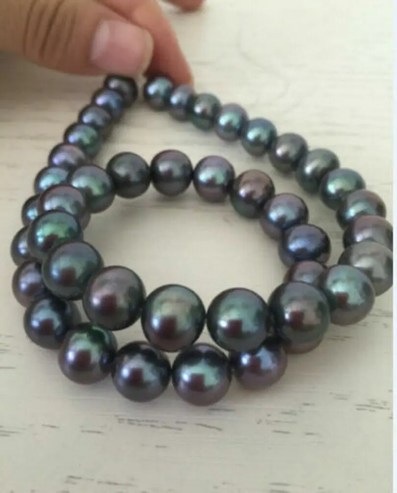 AAAA LUSTER 9-10mm Natural Round South Sea Black Pearl Necklace 18 