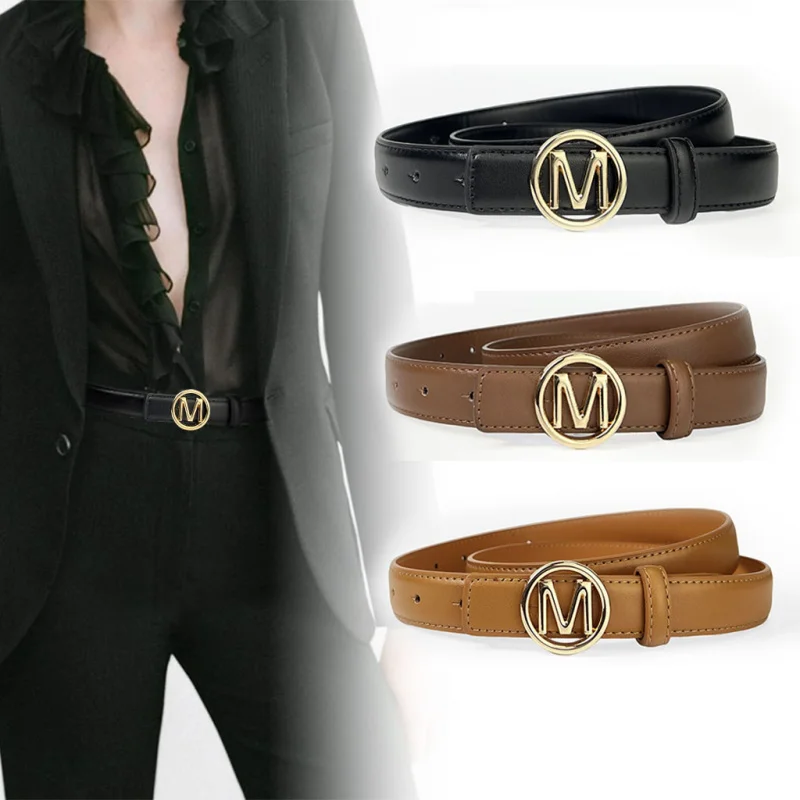 Women's PU Leather Belt with Lunar Button, Temperament Belt, Daily Decoration, Versatile Jeans, Fashion 2024