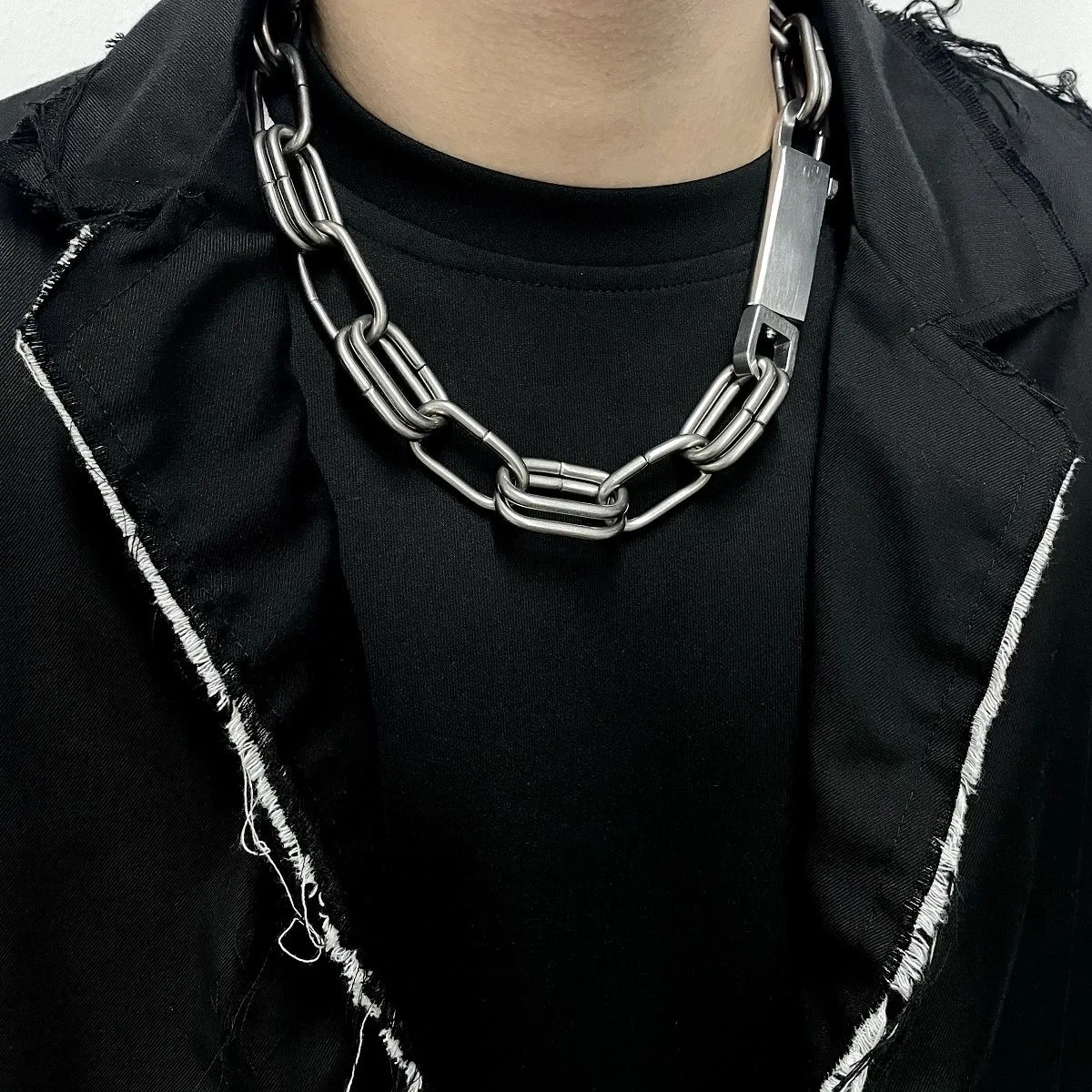 

European American Retro Style Double Layered Buckle RO Thick Necklace Hip-Hop Plain Chain Ultra Wide Short Neckchain