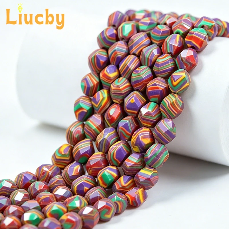 Rote Malachit-Facettenperlen, bunte lose Edelsteinperlen für die Schmuckherstellung, Armband, Halskette, 6mm 8mm 10mm, 15-Zoll-Stränge – Detail 2
