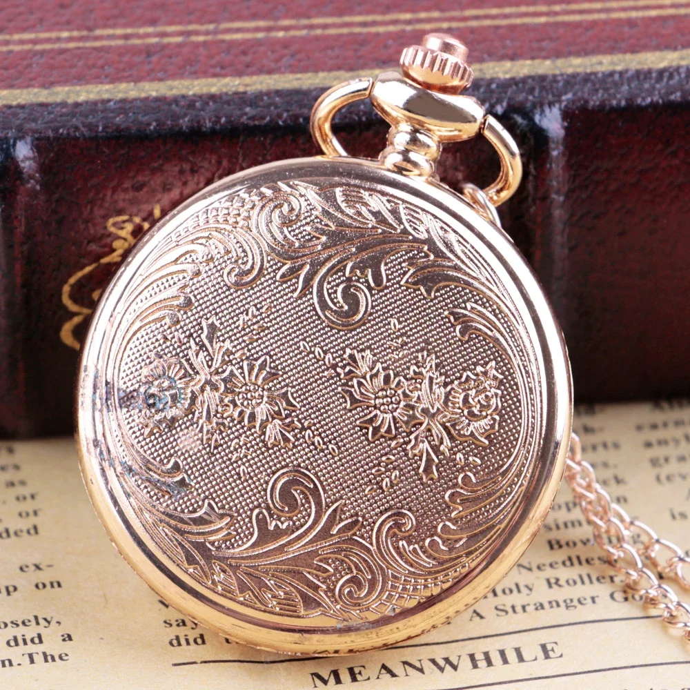 Women Fashion Quartz Movement Vintage Pocket Watch Necklace Pendant Rose Gold Clock Ladies Chain Dress Portable Watches Gift