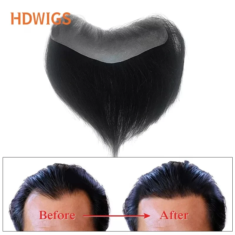 Straight Man Toupee V Style Front Wigs for Men 100% Human Remy Hair Thin Skin Full PU Men's Capillary Prosthesis Natural Color