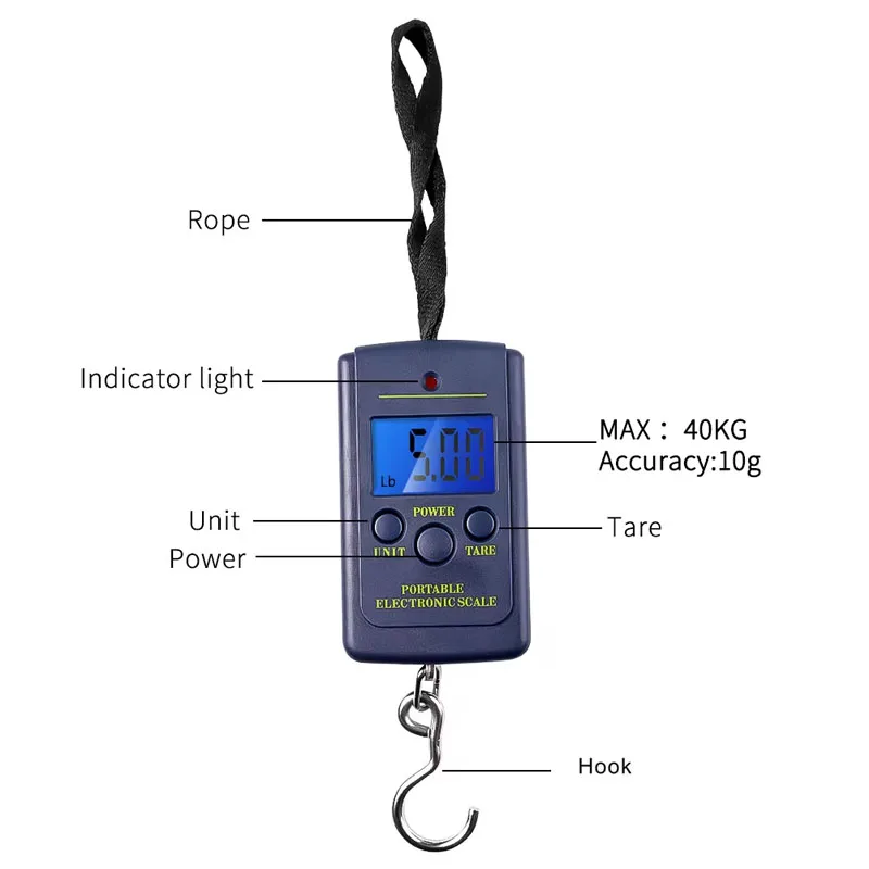 Цифровые Мини-весы 40 кг/10 г для рыбалки, багажа, путешествий, весы для кухни, электронные удобные карманные весы
