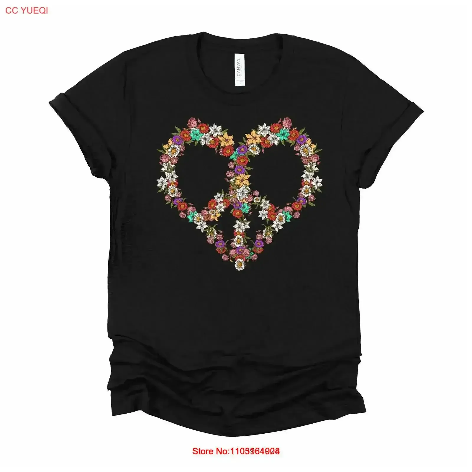 Peace Sign T Shirt Flower Hippie Heart Floral Nature Lover XS 4XL vintage Washed Slightly fashion streetwear Breathable homme