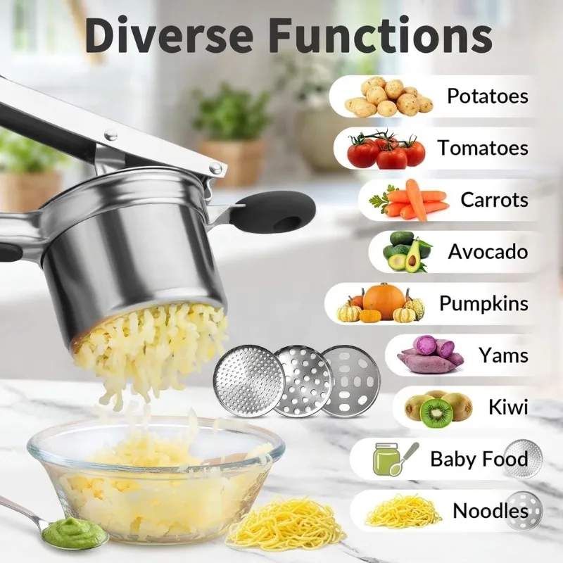 new stainless steel potato ricer with silicone handle and replaceable chassis potato mashers presses mashing mashed potatoes
