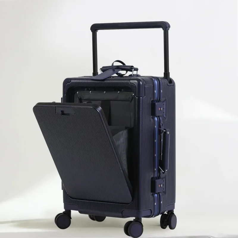 Luggage with Wheels Front Opening Multifunction Aluminum Frame Trolley Case Suitcase Combination Lock Travel Suitcase on Wheels