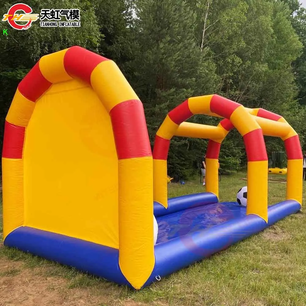 3x7x3mH comercial enorme inflável futebol boliche jogo de tiro aluguel ao ar livre pinos de boliche infláveis e bolas brinquedos de carnaval