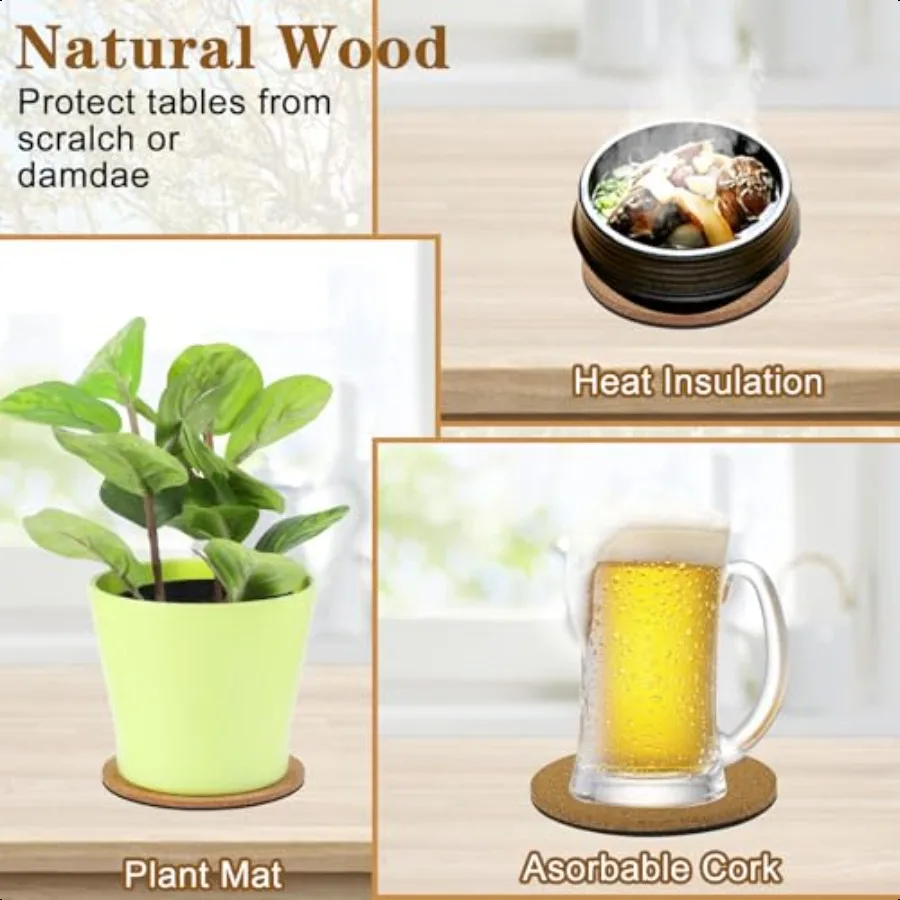 10 قطع من قواعد الأكواب والصحون المصنوعة من الفلين مقاس 4 بوصات تحافظ على العدادات والأرضيات نظيفة وجافة #5