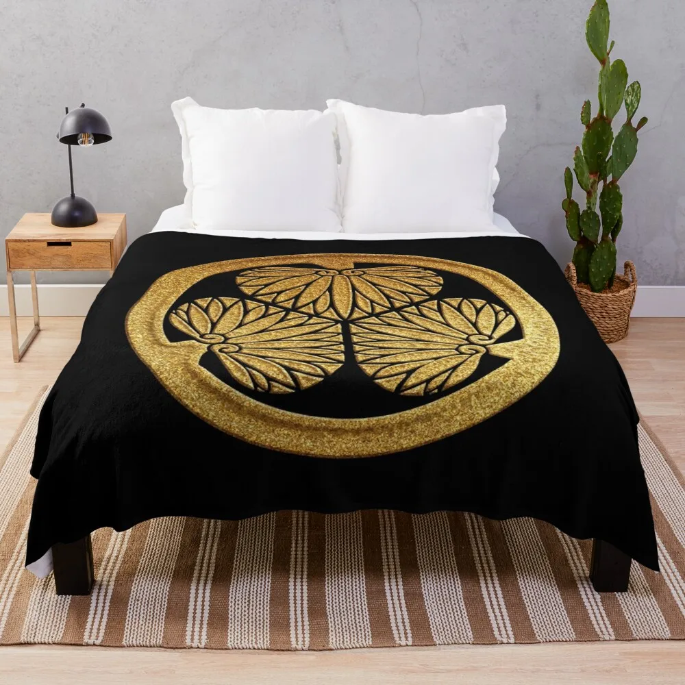 

Tokugawa Aoi Kamon in Gold Seal Throw Blanket Extra Large Throw wednesday Blankets