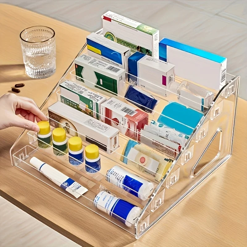 1pc 5 Layer Transparent Acrylic Medicine Storage Rack, Open Desktop Ointment Stand Plastic Home Counter Storage Organizer