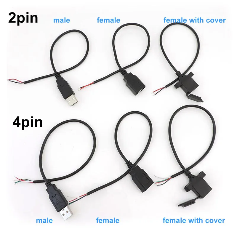 

30cm 2 Pin 4 core USB 2.0 A type male Female Connector Jack Power repair charging deta Cable Cord Extension wire 5V Adapter K5