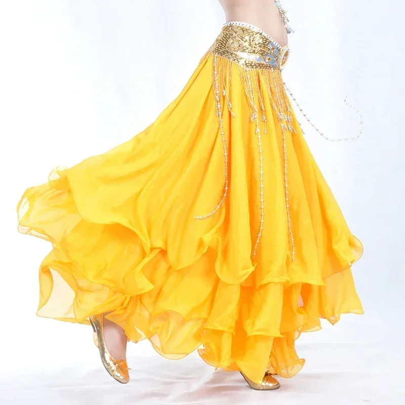 Taniec Brzucha 12 Metrów Duża Spódnica Trzypoziomowa Spódnica Trzypoziomowa Szyfonowa Falowana Spódnica do Tańca Brzucha Wysokiej Klasy Bez Paska