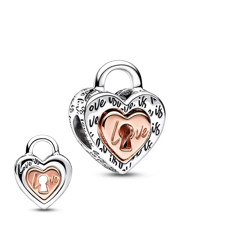 New Authentic Fine Heart-Shaped Lock Charm Beads Key Pendant Fit Original European 925 Silver Bracelet DIY Women Jewelry Making