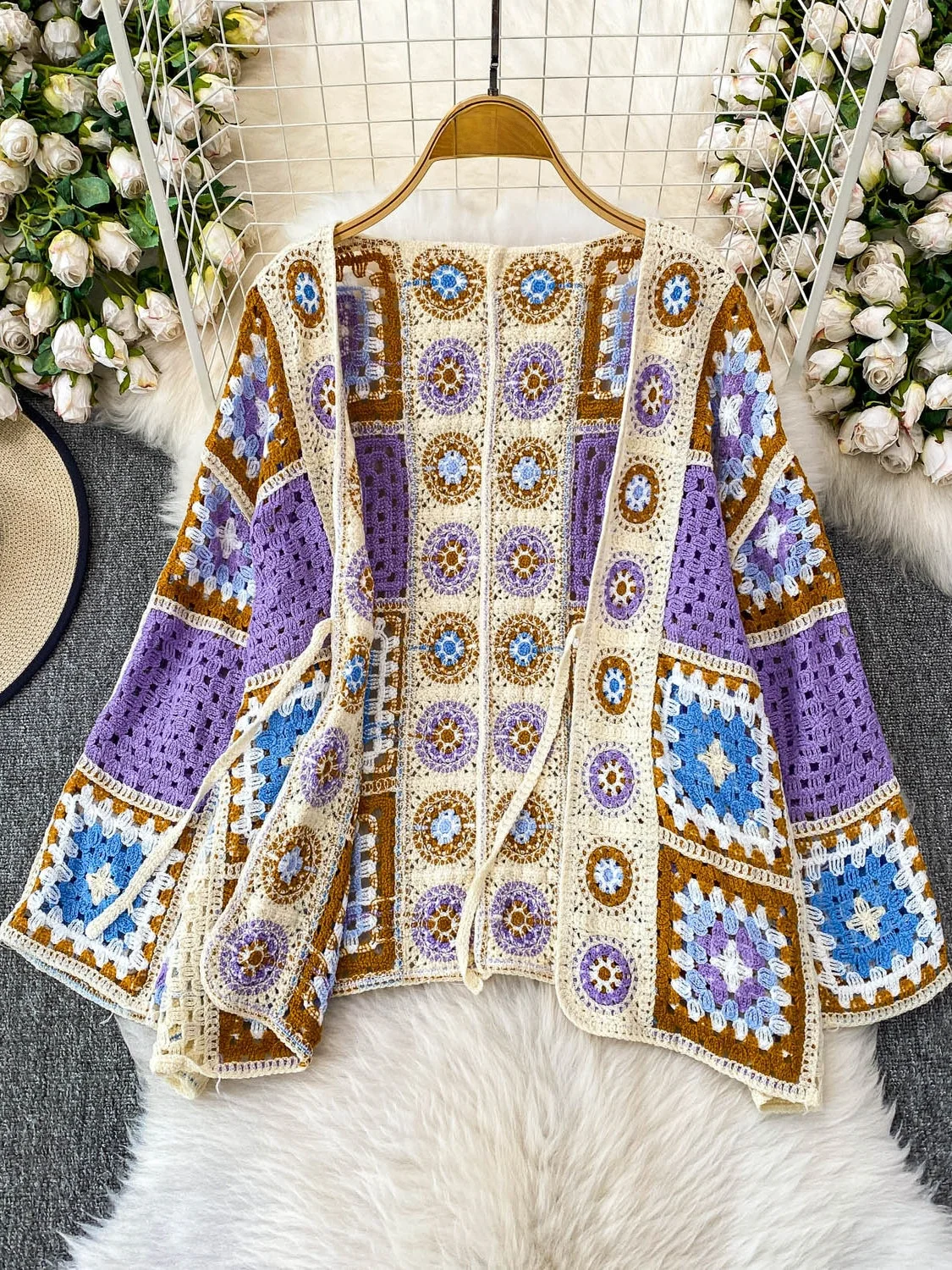 Cardigan aperto lavorato a maglia cava con fiore all'uncinetto rosa morbido retrò da donna Top dimagrante versatile allentato coreano Sle Long Sve V-Ne