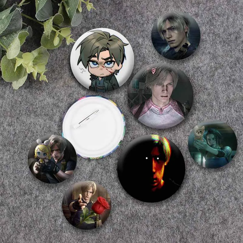 Game Serious Character Leon Albert Wesker Lapel Pins Funny Cartoon Round Brooches Clothes Bag Lapel Badge Fashion Jewelry Gifts