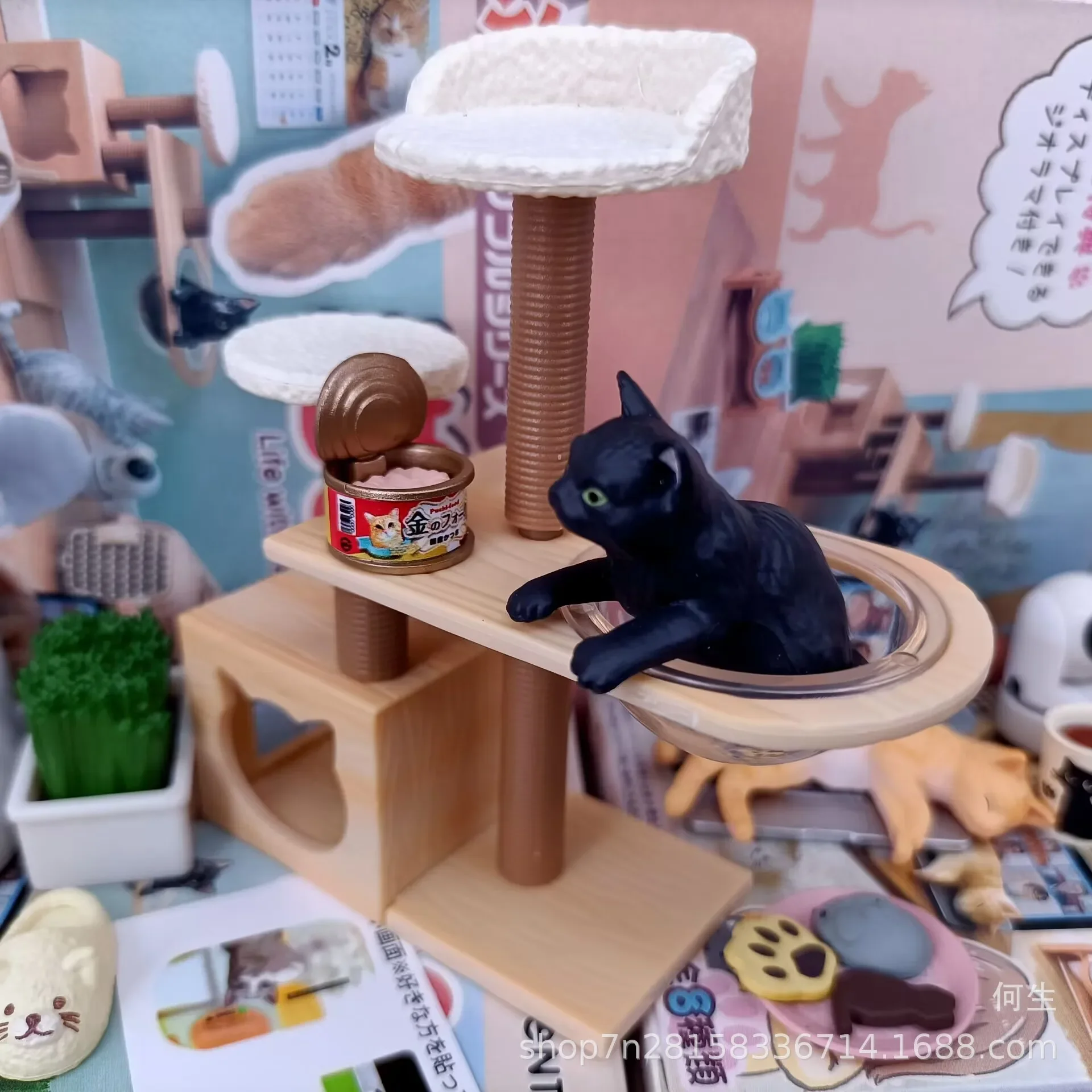 Kawaii القط الحياة اليومية المنمنمات دمية الديكور Playset سر صندوق أعمى الهدايا لعبة نموذج أنيمي الشكل جمع الحلي