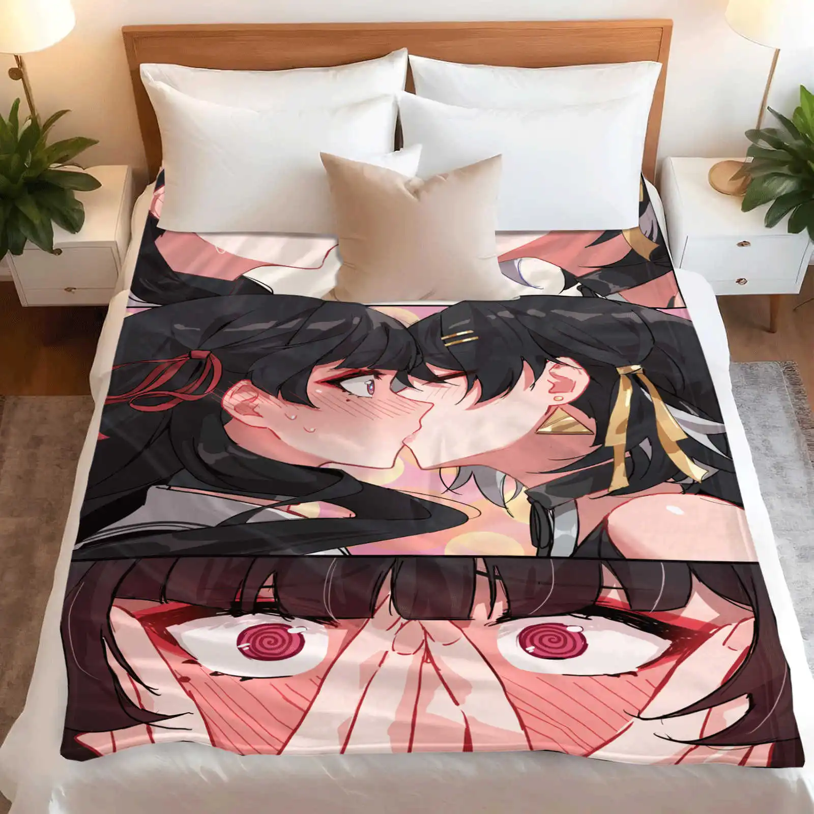 wuthering waves  Facial print of characters Soft Plush Flannel Throw Blanket for Couch Bed Cover