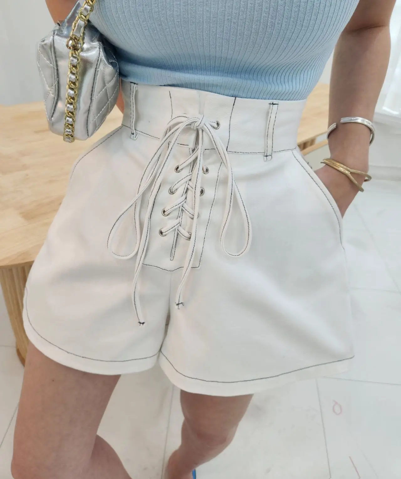 

Retro High Waist Cross Tie Design Loose Versatile Wide Leg ort Jeans Women's orts Hot Pants Sewing Tead Denim Summer